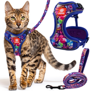 Petgrove Cat Harness and Leash Set for Walking, Neon Nights, Small