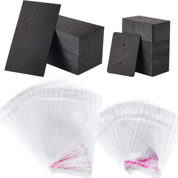 Ensemble de 500 Cartes d'Affichage de Boucles d'Oreilles avec Sacs Refermables Transparents, Cartes d'Affichage de Boucles d'Oreilles pour Bricolage (Noir)