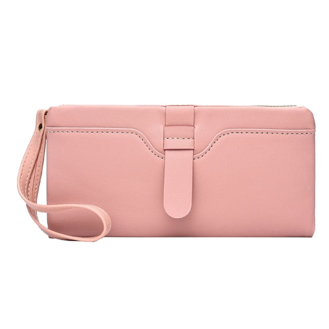 Hukapapa Cartera simple color sólido bolso de tarjeta de estudiante de gran capacidad cartera multifunciónrosa