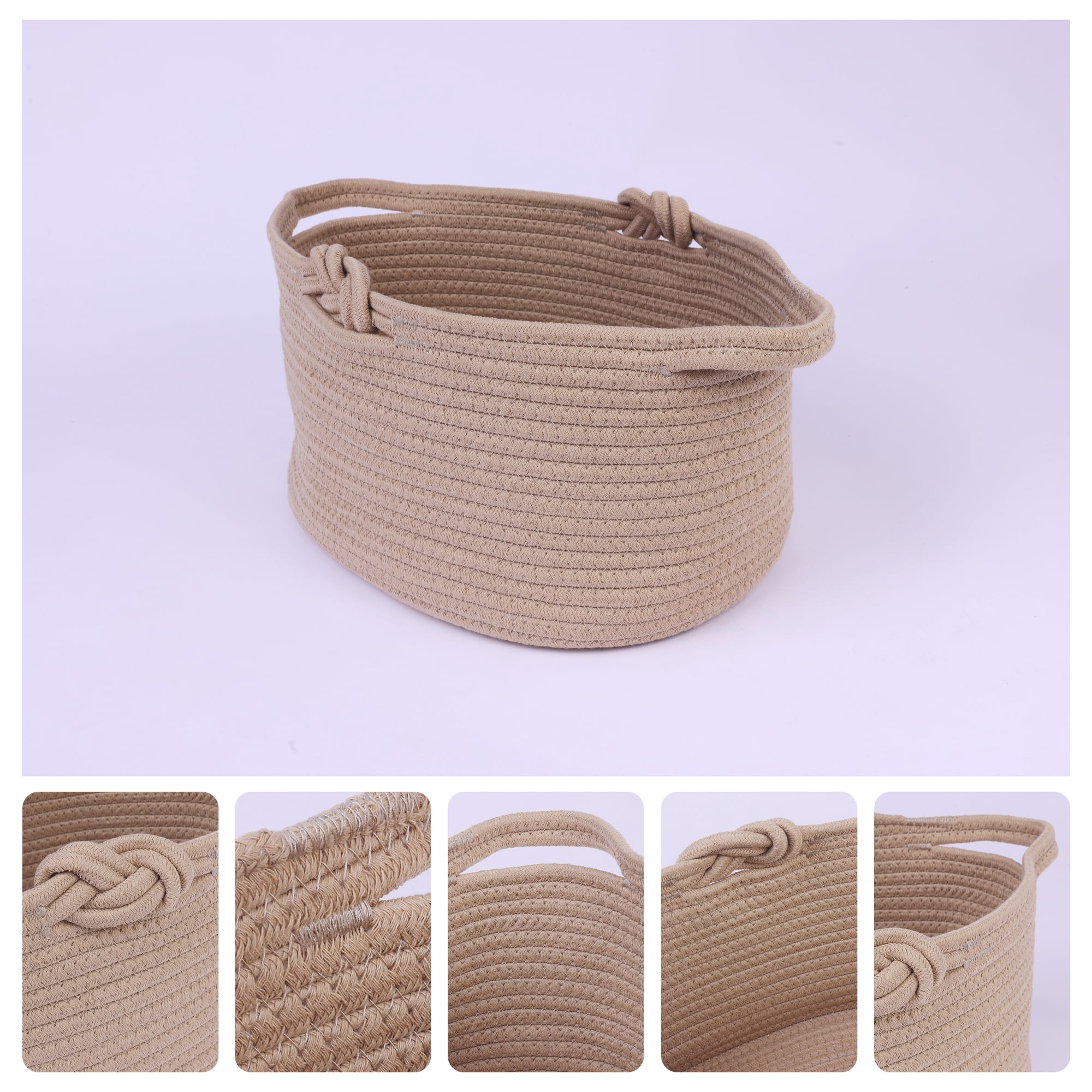 Unique Bargains 1 Pack Woven Storage Basket Bin with Handle for Clothes, Shoes Brown L