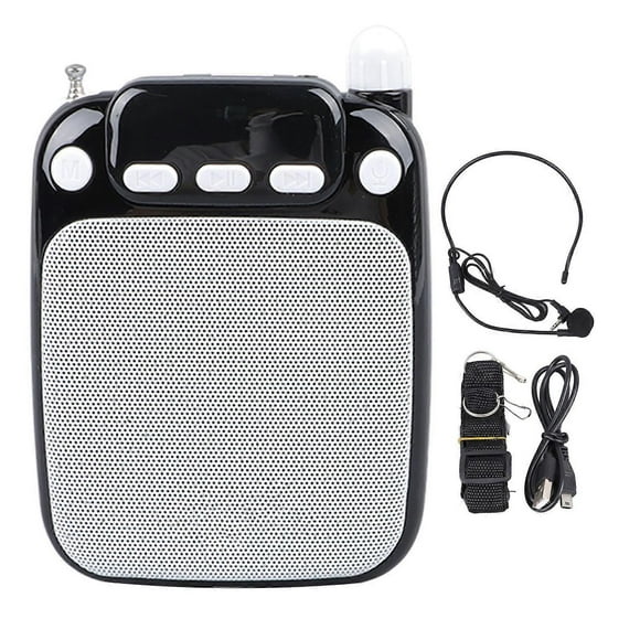 Voice Amplifier Portable Rechargeable Bluetooth Voice Amplifier with Wired Microphone Headset for Teacher Guide Black