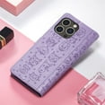 thumbnail image 6 of Allytechgroup Flip Wallet Case [Cat & Dog Cute Embossed Pattern] for iPhone 15 Pro with Card Slots Cash Holder, Magnetic Clasp Shockproof Kickstand Cover with Hand Strap, Purple, 6 of 6
