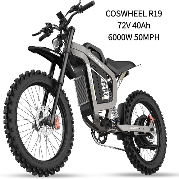 R19 COSWHEEL 6000W Peak 50MPH Electric Dirt Bike for Adults,72V 40Ah Battery,124 Miles Range Electric motorcycle, Dual Suspension, 19"all terrain tire UL2849