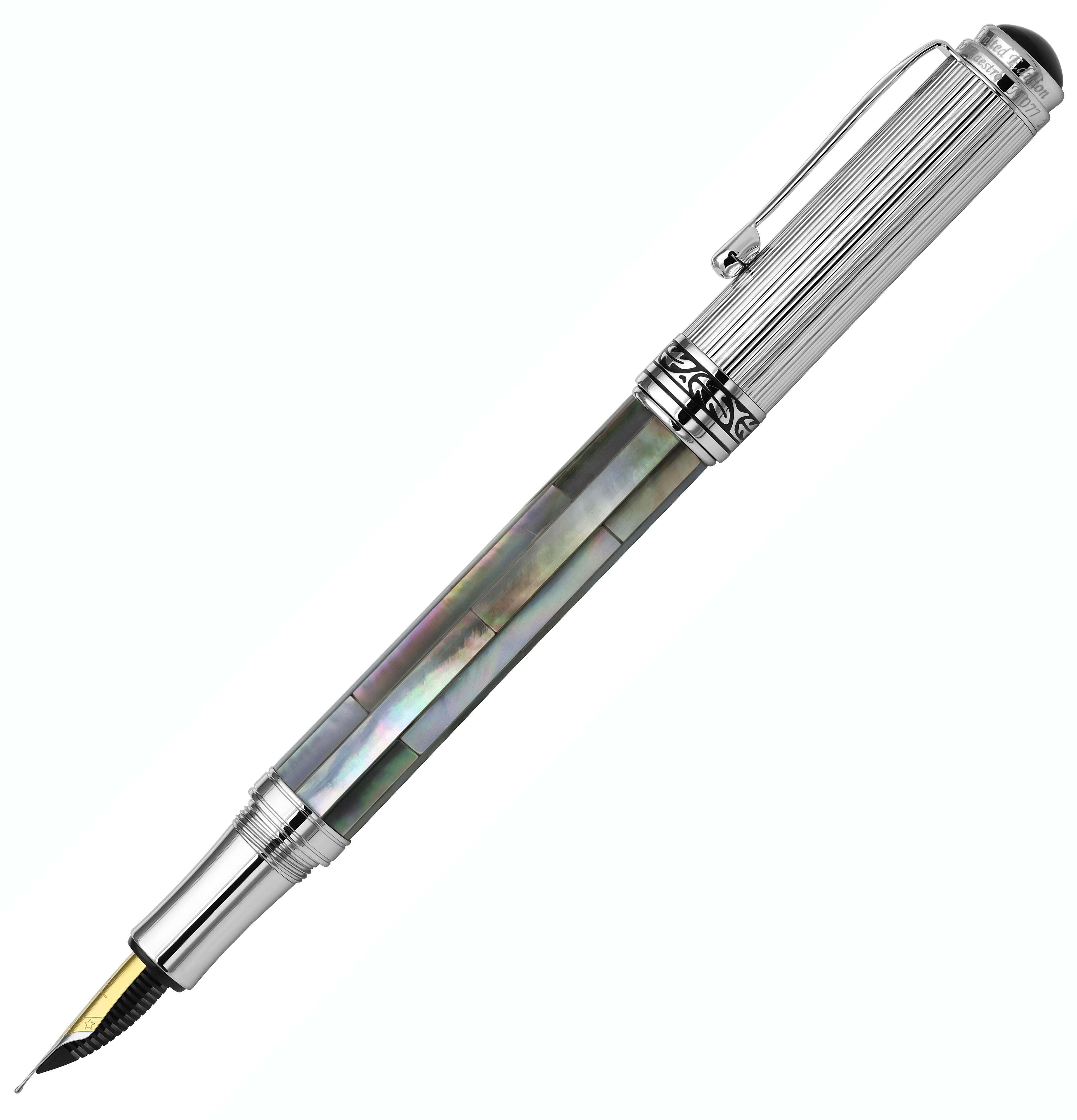 Xezo Xezo Maestro® Black Mother of Pearl Fountain Pen (Medium Nib) - Chrome Plated