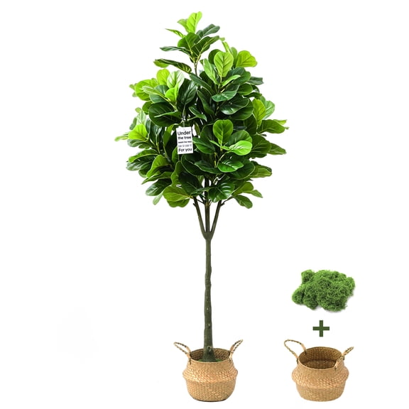 Superchoiece 6ft Artificial Fiddle Leaf Fig Tree with Basket,Tall Fake Plants for Living Room Office Housewarming Gift