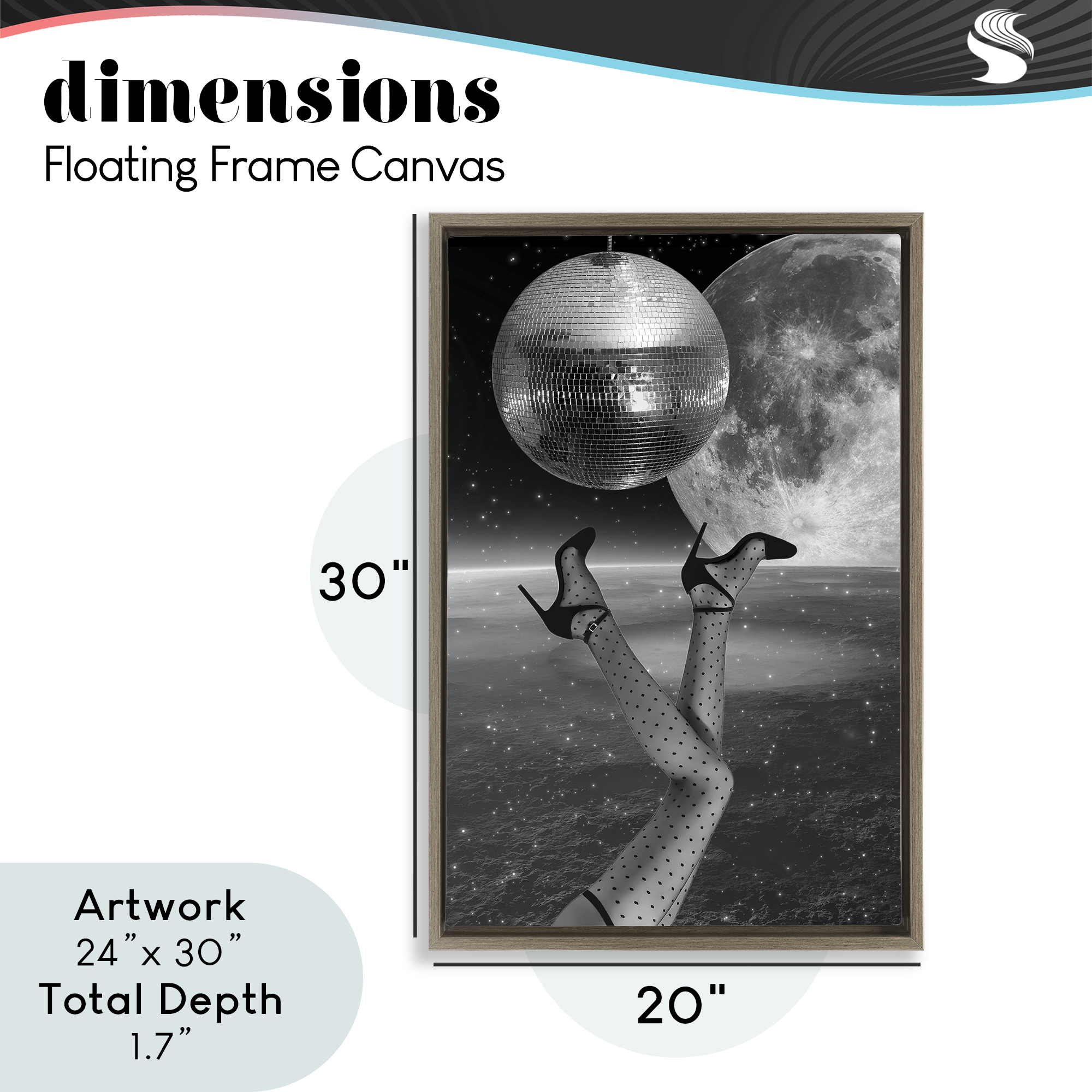 Hangin' Over Disco & Planet Brown Framed Floater Canvas Wall Art, design by Elo Marc