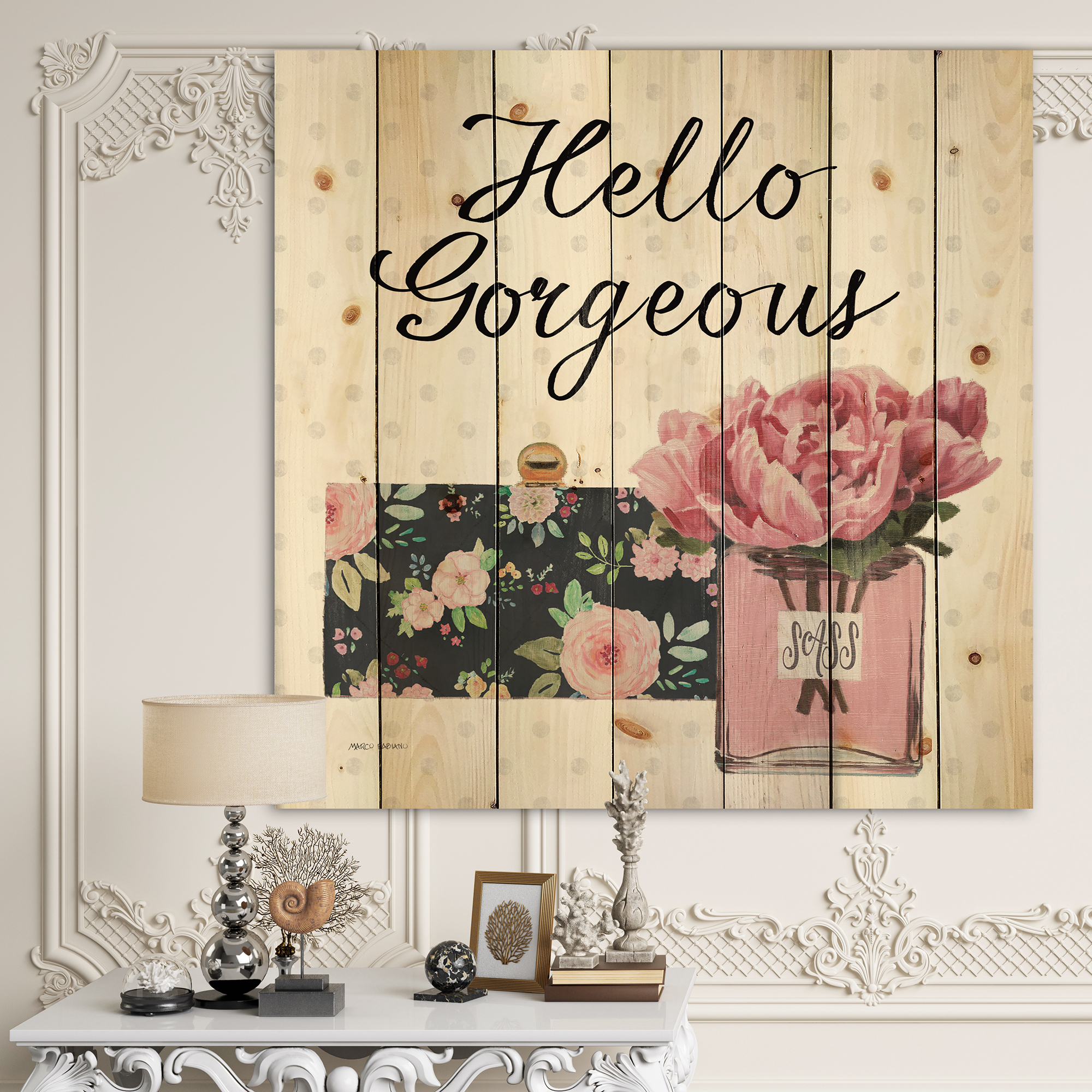 Designart 'Simply Splendid Fashion IV' Posh & Luxe Print on Natural Pine Wood