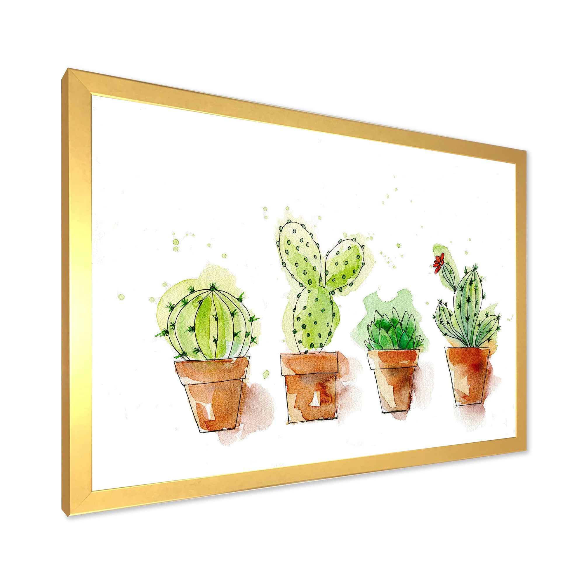Designart 'Cacti In Gentle Tones In Ceramic Pots I' Traditional Framed Art Print