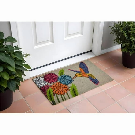 HomeRoots 555543 18 x 30 in. Brown & Blue Coir Floral Outdoor Door Mat