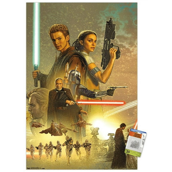 Star Wars: Attack Of The Clones - Celebration Mural Wall Poster with Push Pins, 22.375" x 34"