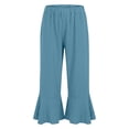 thumbnail image 4 of Lenpel Womens Cotton Linen Cropped Pants Summer Casual Ruffle Elastic Waist Ankle Trousers Loose Cute Pants with Pockets for Beach, 4 of 7