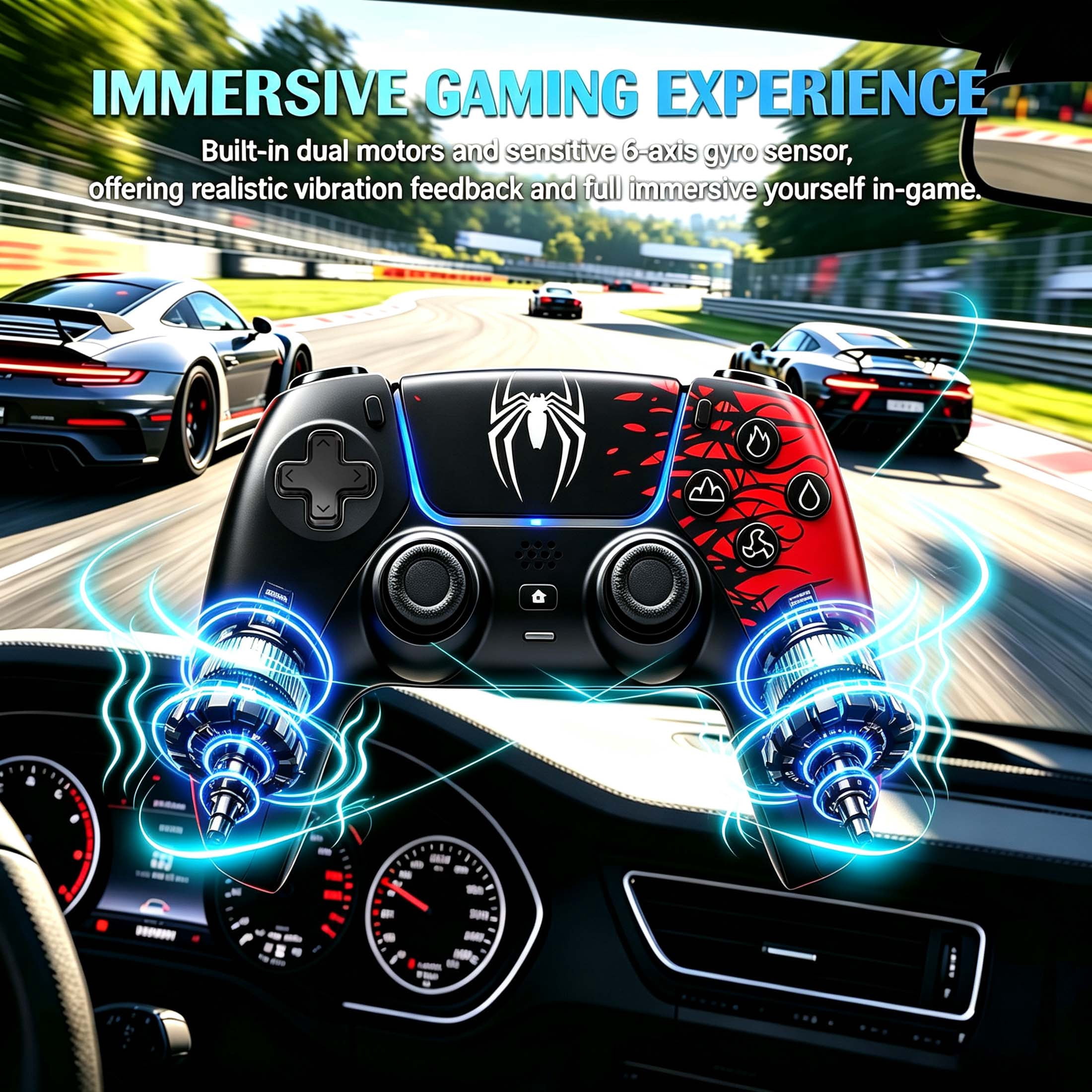 Wireless Controller Compatible with P5/P5 Pro/P5 Slim/PC,with 1500mAh Battery,Dual Vibration,6-Axis Motion Control,Speaker,3.5mm Audio Jack (Spider)