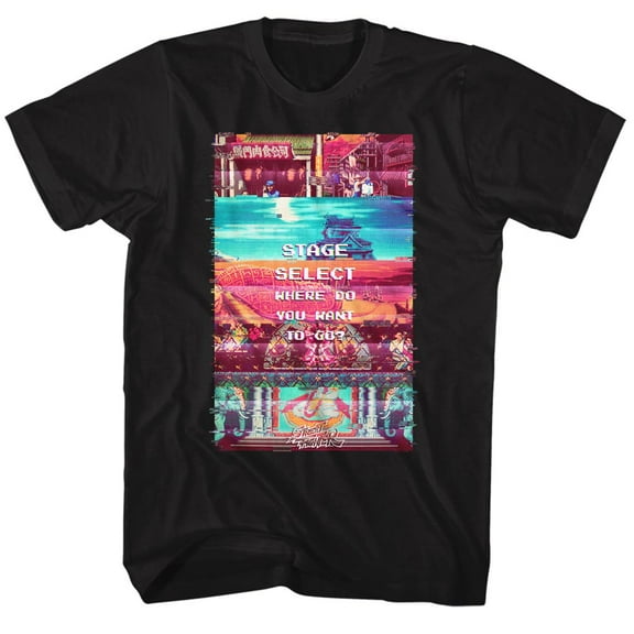 Street Fighter Stage Select Black Adult T-Shirt