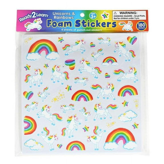READY 2 LEARN Foam Stickers - Unicorns and Rainbows - 180 Per Pack - 3 Packs