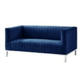 thumbnail image 3 of Jens Navy/Chrome Velvet Loveseat Sofa - Tuxedo, Line Stitch Tufted, Stainless Steel Chrome Legs, 3 of 8