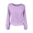thumbnail image 4 of StSilkitty T-Shirts à Manches Longues Bouffantes pour Femmes Été Décontracté Col Rond T-Shirts Couleur Unie Blouses Légères, 4 of 5