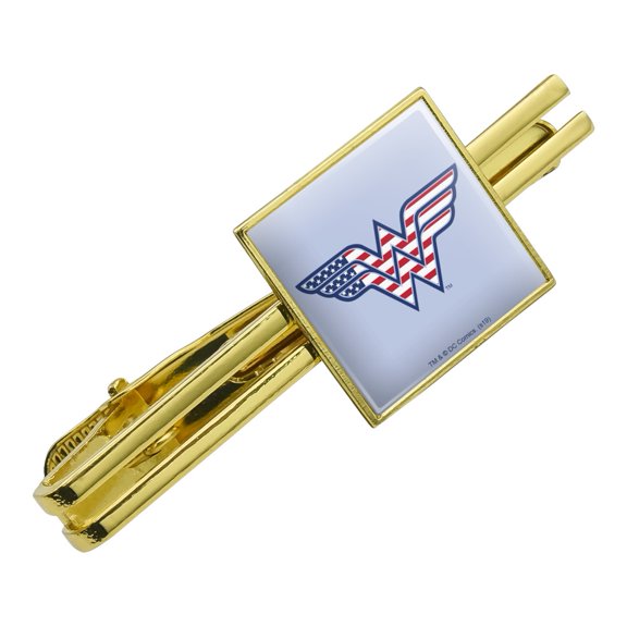 Wonder Woman USA American Flag Logo Square Tie Bar Clip Clasp Tack- Silver or Gold