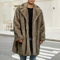 thumbnail image 2 of Men's Faux Fur Coat Mid Length Notch Lapel Collar Fluffy Jacket Long Trench Coat Cardigans Winter Warm Outerwear (XL, Khaki), 2 of 7