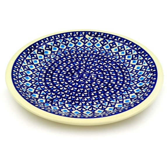 Polish Pottery 10¾-inch Dinner Plate (Blue Diamond Theme) Hand Painted in Boleslawiec, Poland + Certificate of Authenticity