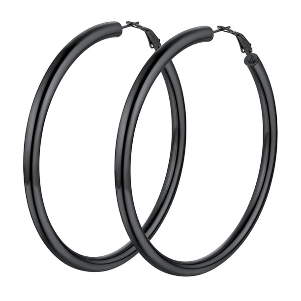 Pendiente de aro grueso PROSTEEL para mujeres y niñas de Acero inoxidable color negro 80 mm