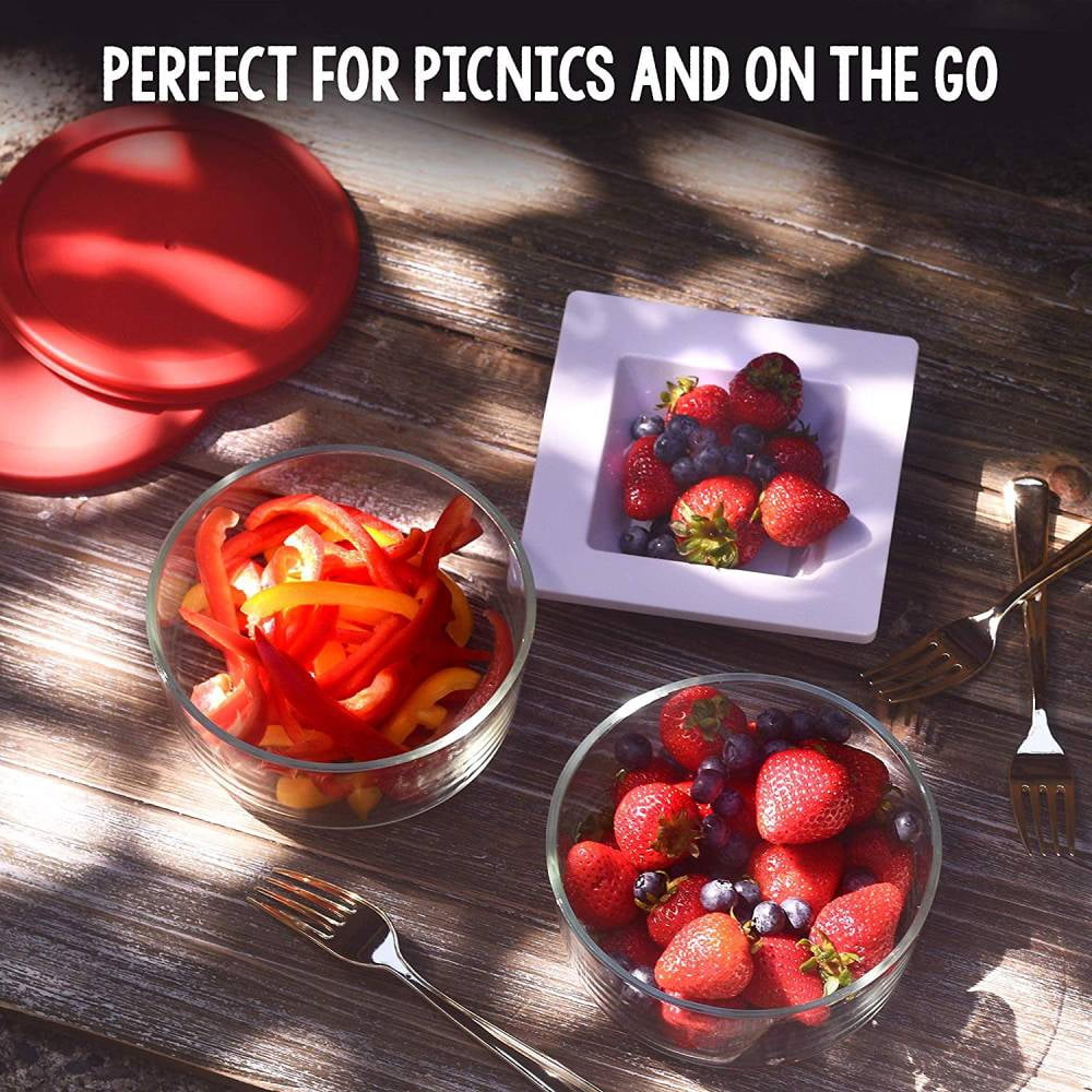 Bovado USA Glass Food Storage Containers Clear with Red Airtight Lids 30 oz 4 Cup BPA-Free, Set of 4