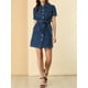 thumbnail image 5 of Vestido de mezclilla para mujer INSPIRE CHIC con cinturón y botones completos, vestido de jeans M azul oscuro, 5 of 7