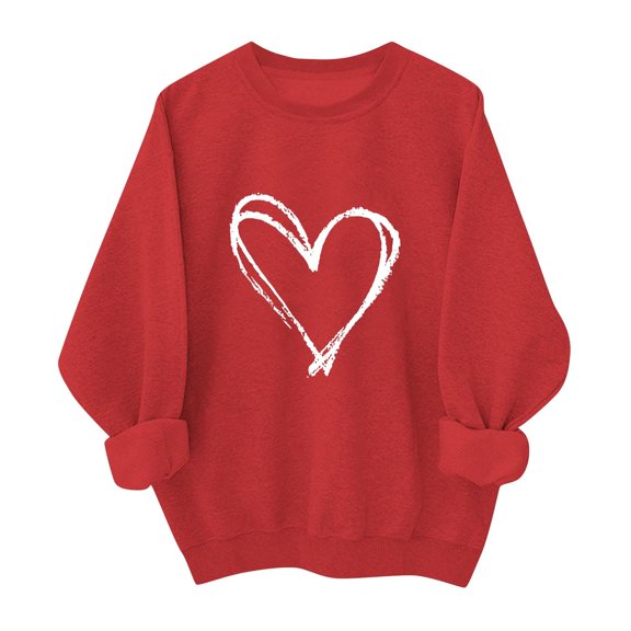 XUNKUSGA Valentine's Day Sweatshirt for Women Classic Love Heart Pullover Tops Casual Crewneck Long Sleeve Womens Sweatshirt Loose Cotton Valentine Shirts for Women S-2XL Red