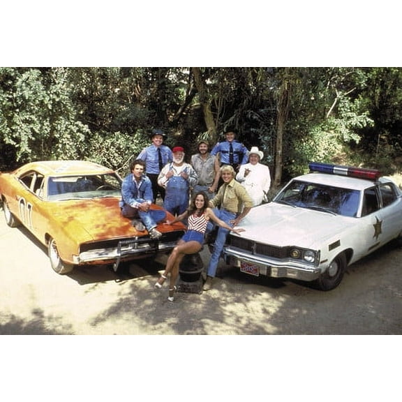 Dukes Of Hazzard 24X36 Poster full cast pose with General Lee and white police car