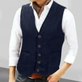 thumbnail image 2 of BiZtdJrK Casual Suit Vest Men Corduroy V Neck Button Down Vintage Waistcoat Western Cowboy Sleeveless Slim Fit Jackets with Pockets Navy XL, 2 of 7