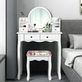 thumbnail image 4 of Costway Makeup Vanity Table Set W/Drawers Oval Mirror Girls Dressing Table for Kids Gift, 4 of 10