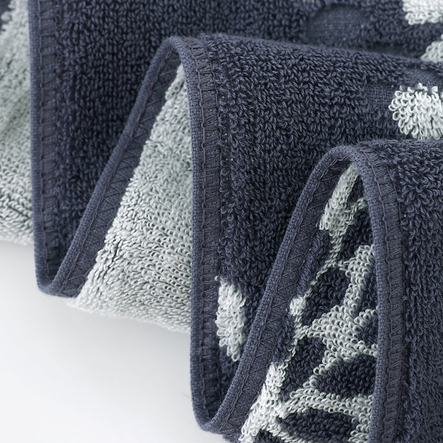 Pidada 100% Cotton Hydrangea Floral Pattern Hand Towels for Bathroom Set of 4 (Light Grey & Denim Blue)