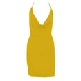 thumbnail image 4 of TOPUUTP Club Dresses for Women Yellow Sexy Backless V Neck Mini Dress High Slit Club Night Out Party Cocktail Dresses Yellow L, 4 of 4