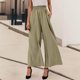 thumbnail image 2 of Pantalones de seda helada de cintura alta con estampado de hojas de loto para mujer - Tejido arrugado, cintura media, bolsillos, estilo informal, para todas las estaciones, tallas S-XXL, 2 of 6