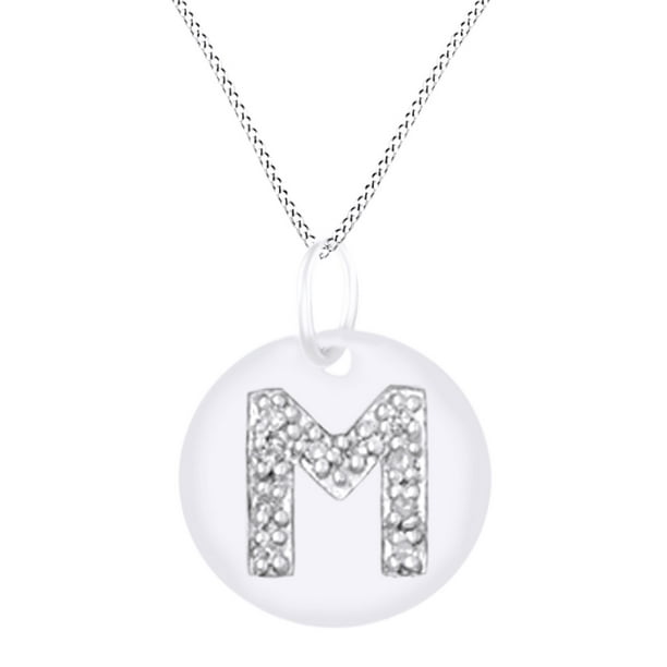 Jewel Zone Us White Natural Diamond Initial M Letter Disc Pendant Necklace In 14k White Gold Over Sterling Silver Walmart Com Walmart Com