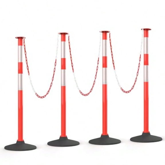 4 Pack 34 Inches Traffic Delineator Posts With Weighted Rubber Base Portable Orange Safety Posts Cones With Reflective Collars And 15 Ft Plastic Chains For Parking Lot Construction Work