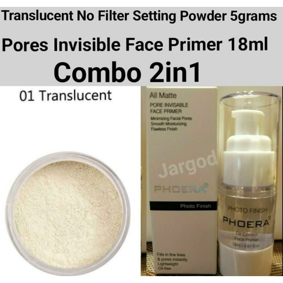 PHOERA No Filter Setting Powder Loose Face Translucent Foundation Makeup Puff 5gms Phoera Primer 18ml Bottle Full Size Combo