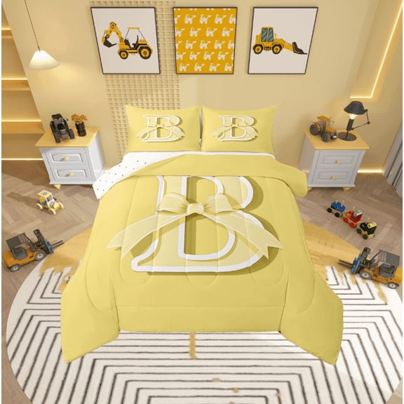 Erosebridal Kawaii Initial Letter Bedding Twin Comforter Set, Monogrammed B Down Comforter, Ribbon Cow Reversible Comforters & Duvets, Ultra Soft Bedroom Decoration, 2pcs