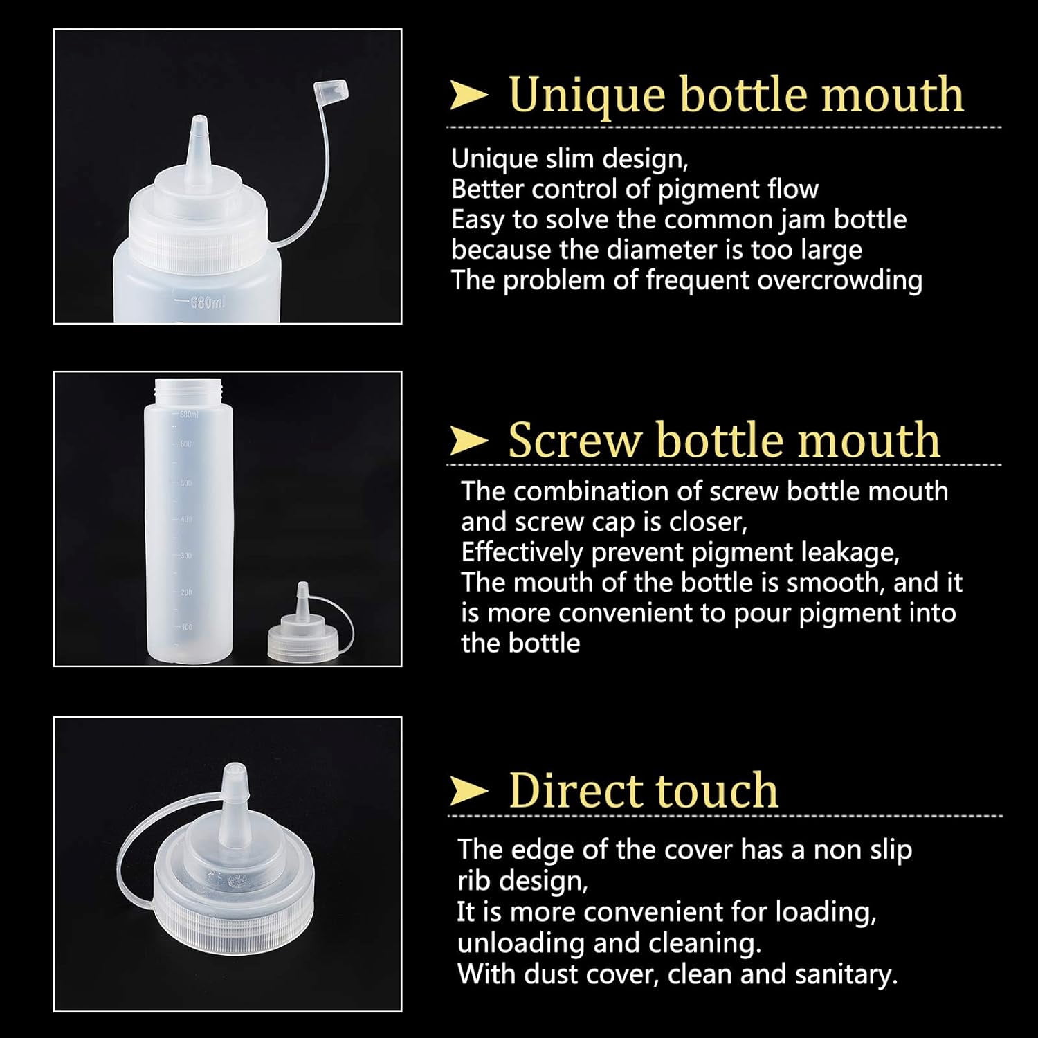 1Set 8 Pack 680ml/ 24oz Squeeze Bottles Plastic Large Squirt Bottles with Sticker Labels for Glue Acrylic Paint Arts & Crafts