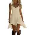thumbnail image 7 of cocolona Womens Summer Cami Backless Linen Dress V Neck Sleeveless Ruffle Flowy Mini Dress Vacation Beach Sundress, 7 of 7