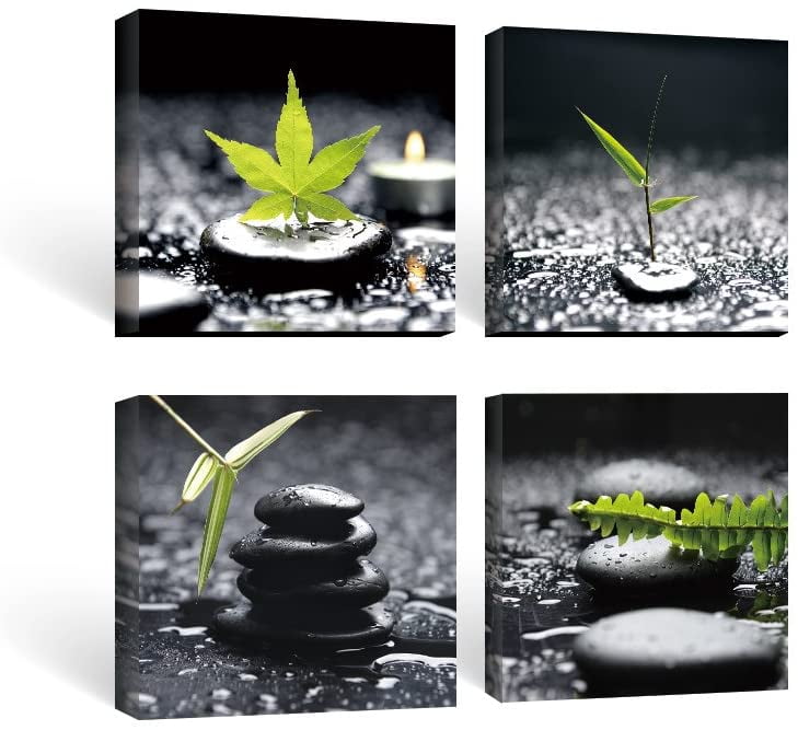Bathroom Wall Art Zen Stone Canvas Pictures Black and White Artwork for