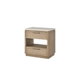 thumbnail image 3 of JERFIT Modern Nightstand with Charging Station, 2-Drawer Beige Bedside Table with Stone Top, Rope Design, Soft-Close Drawers for Bedroom, 3 of 5