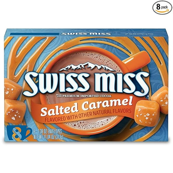 1x Swiss Miss Salted Caramel Flavored Hot Cocoa Mix, 1.38 oz pack of 8