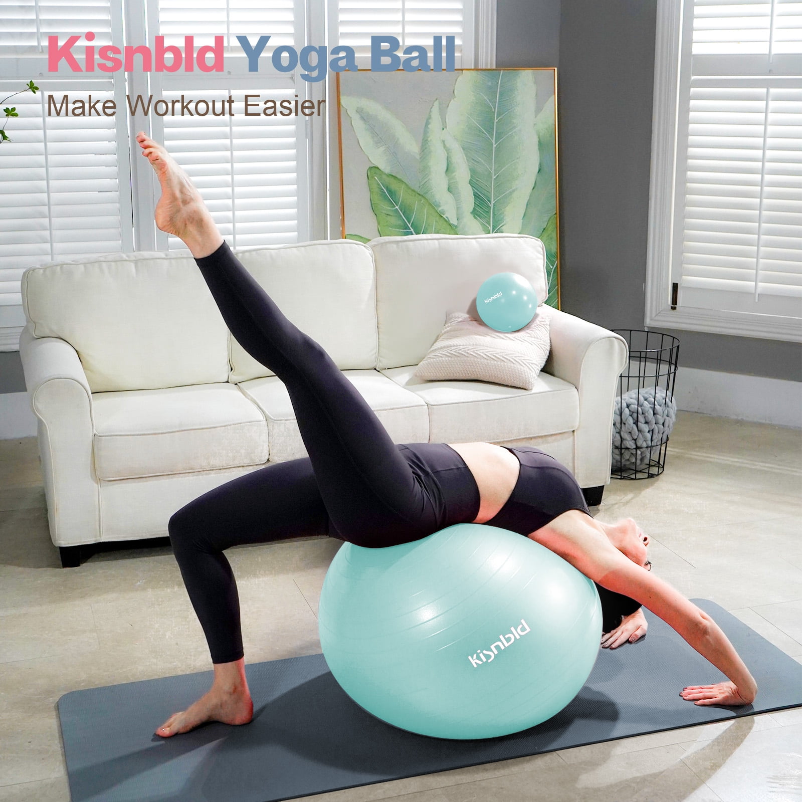 kisnbld Exercise Ball, Extra Thick Yoga Ball with Pilates Bal & Foot Pump, 3 Sizes Anti-Burst Home, Gym & Office Workout Equipment for Yoga or Sitting