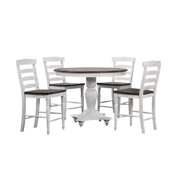 French Chic 48"Round 30-36"H Pedestal Dining Table Set 4 Stools White/Brown Wood