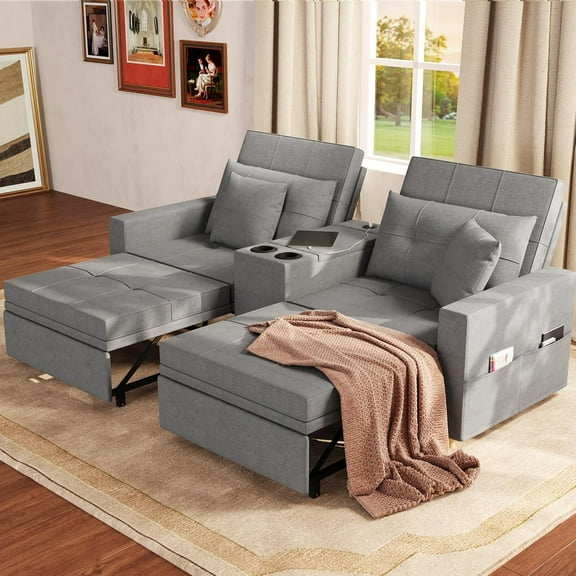 YODOLLA 75" Sleeper Chair, 3-in-1 Convertible Sofa Bed with USB Ports & Table, Pull-Out Couch for Living Room, Grey