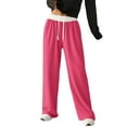 thumbnail image 2 of Women'S Contrast Color Waistband Sweatpants Wide Leg Pants with Drawstring Buckle Rose Red XL, 2 of 9