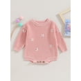 thumbnail image 2 of Arvbitana Infant Baby Girls Knit Romper Long Sleeve Flower Embroidery Sweater Newborn Bodysuits 0M 3M 6M 9M 12M 24M Fall Winter Warm Clothes, 2 of 7