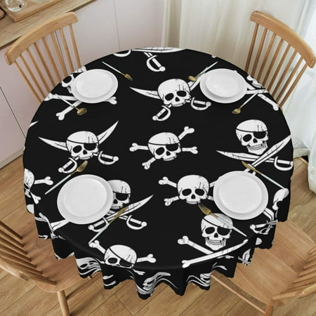 

Tablecloth Pirate-Skull Table Cloth For Circular Tables Waterproof Resistant Picnic Table Covers For Kitchen Dining/Party
