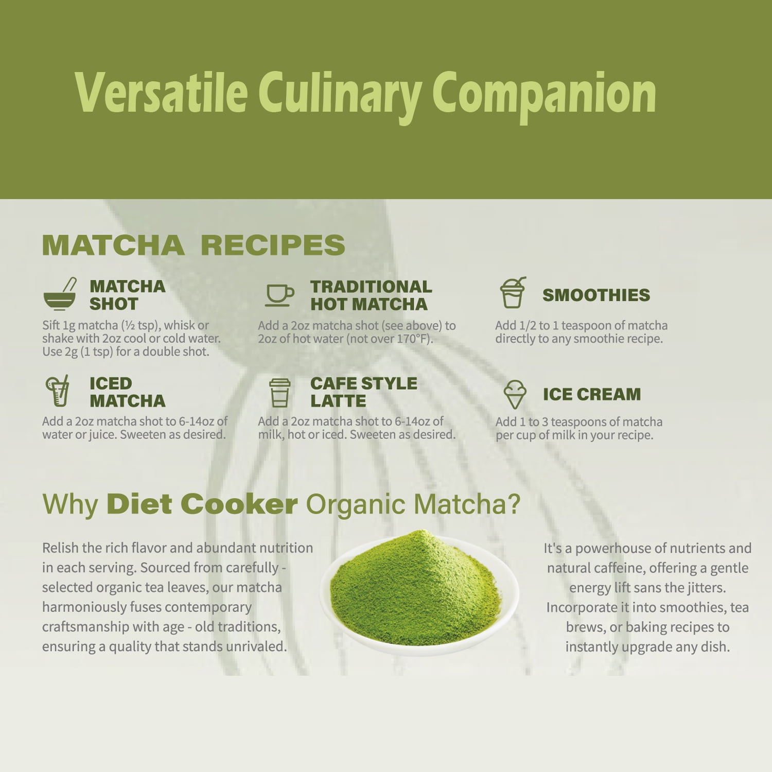 DIET COOKER Organic Premium Grade Matcha Powder, 300g Premium First Harvest Green Tea Powder Vegan, Gluten-Free, Sugar-Free with No Additives