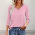 thumbnail image 2 of bnaln Women Tops Summer T Shirts 3/4 Sleeve Shirts Solid Color V-Neck Lace Tops Business Casual Dressy Blouses Spring Tunic Tops Loose Fit Pullover Trendy Shirts Fashion Outfits, 2 of 9